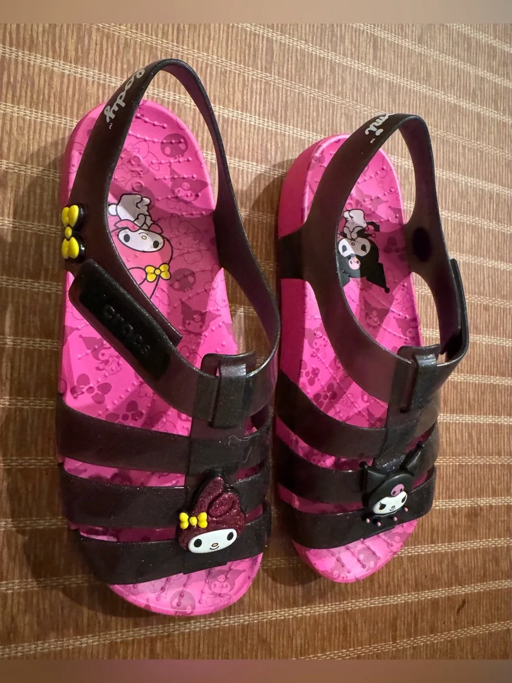 Sanrio Pink & Black Kids' Jelly Sandals with My Melody & Kuromi Charms